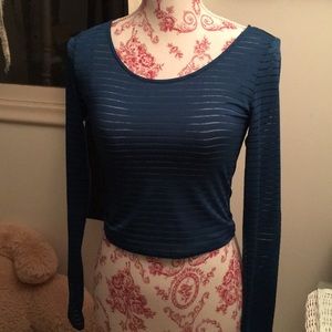 striped see through long sleeved crop top